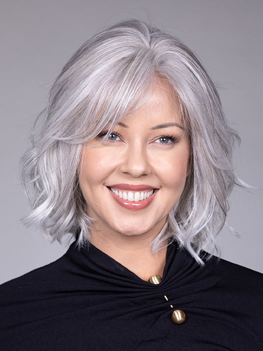 Model is wearing NAPLES by BELLETRESS in color OYSTER GRAY | A mixture of Lightest Gray and a hint of White