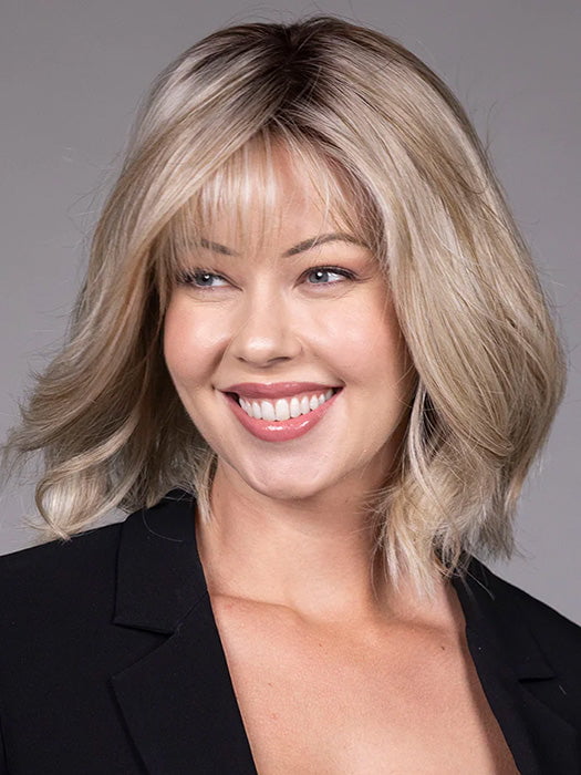Model is wearing CATALINA in BUTTERBEER R | Dark Brown Base and Root that transitions smoothly into a buttery blonde, infused with creamy honey and toffee tones