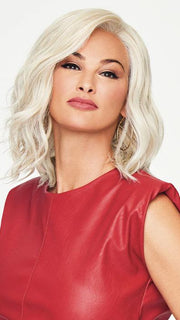 SIMMER ELITE PETITE by Raquel Welch in RL16/22 ICED SWEET CREAM | Pale Blonde with Slight Platinum Highlighting (Model is wearing Simmer with a wefted back)