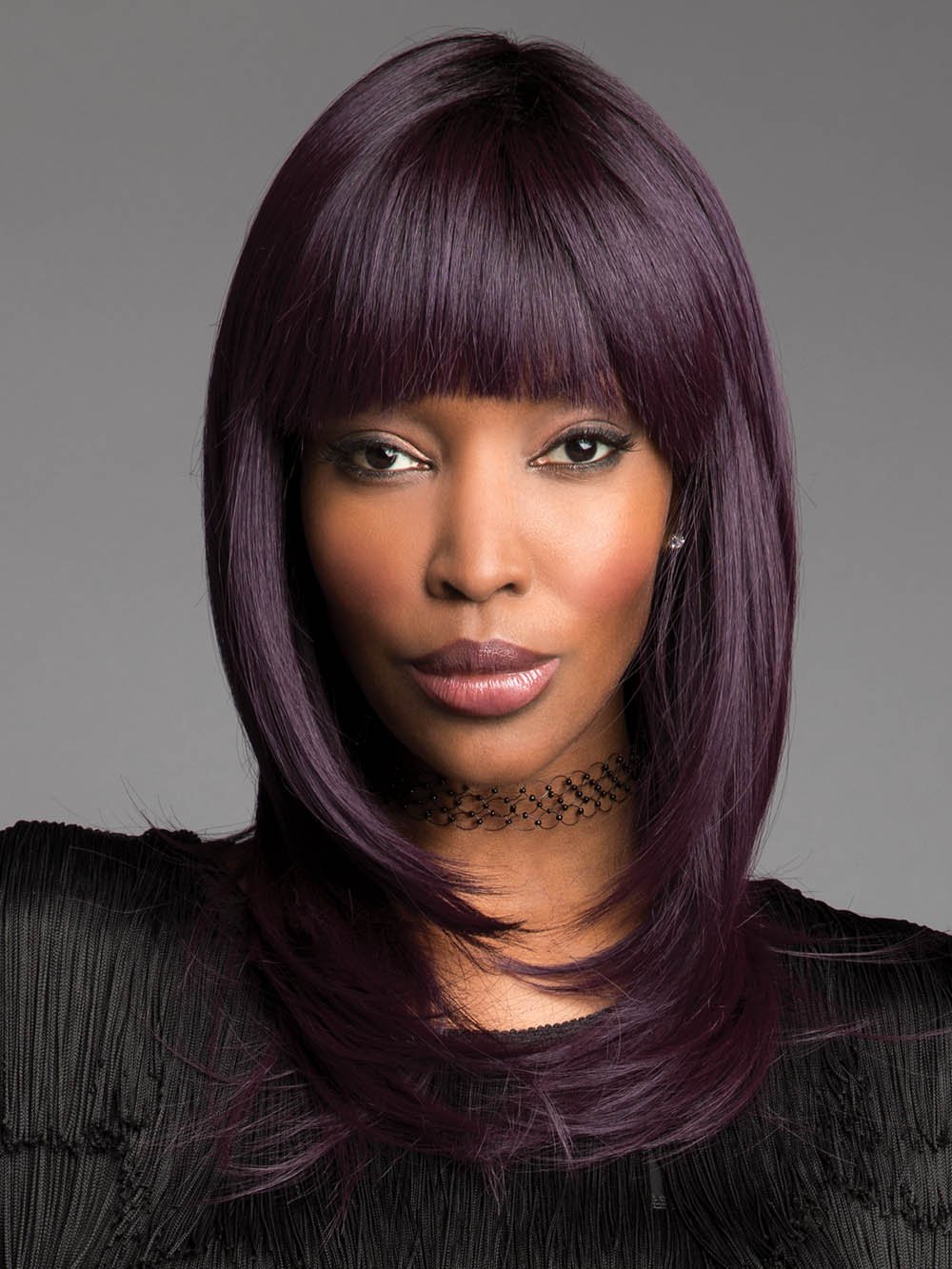 SPELLBOUND Wig by REVLON in MIDNIGHT IRIS | Blend of Darkest Brown and Dark Violet with Black Roots PPC MAIN IMAGE FB MAIN IMAGE