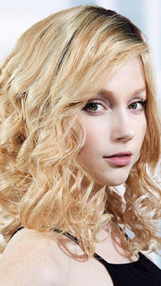 PLF 006HM by LOUIS FERRE in SUNSHINE GOLD | Dark Brown Root and Light Blonde Blended with Light Red Tones (PIECE WAS CURLED TO GET THIS LOOK)