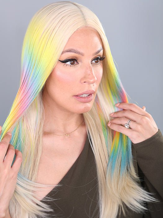 DANCE TILL DAWN by Hairdo in Dance Till Dawn | A burst of Pastel Rainbow Hues on Platinum Blonde hair