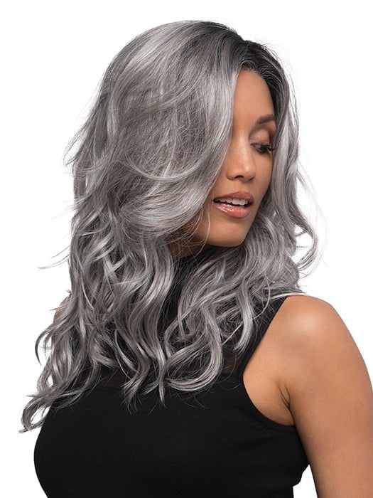 CHROMERT1B | Gray and White with 25% Medium Brown Blend and Off-Black Roots