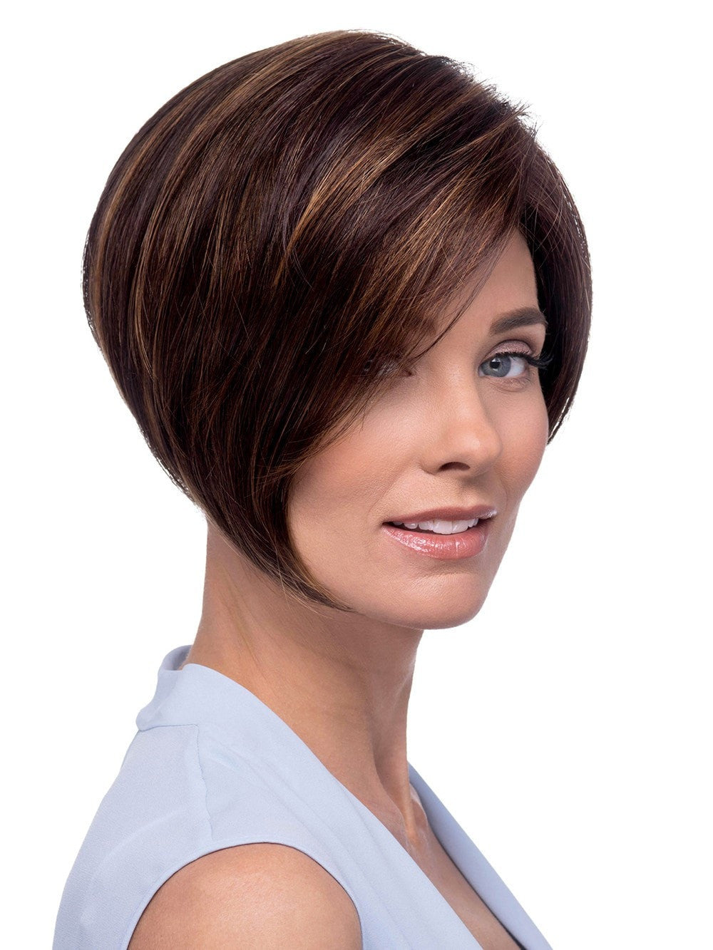 Short asymmetrical layered bob
