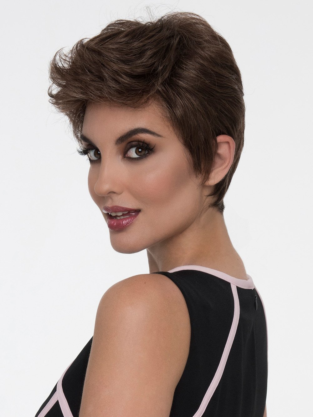 The Lace Front construction means you can sweep the bangs to the left, right, or off the face