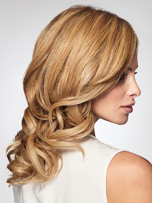 The monofilament top allows the piece to be parted in the center, or on either side for a dramatic sweeping bang