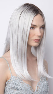 SMOKE-IVORY | Mid-Cool Beige Brown Root Softly Blended into a Finely Woven Platinum White that Transcends into Smoked Ivory Strands and White-Tipped Ends