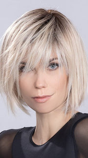 SOUND by Ellen Wille in LIGHT CHAMPAGNE ROOTED 23.25.24 | Lightest Pale Blonde and Lightest Golden Blonde with Lightest Ash Blonde Blend and Shaded Roots | Style shown has been heat styled straight
