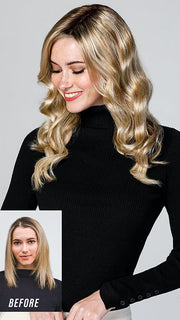 A full-coverage hair topper with beautiful waves