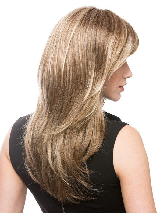 Long layers are feathered to create rounded ends | Bang has been layered and styled for the photo | Color: Dark Sand Rooted