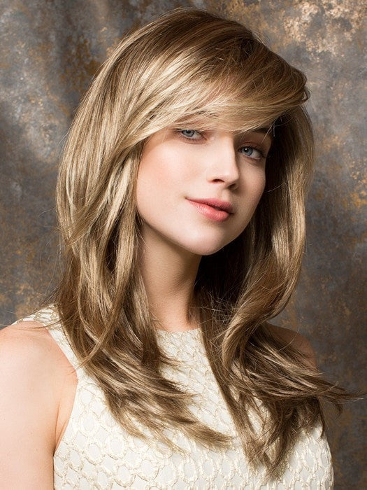 Blended layers throughout are expertly cut and hand finished | Bang has been trimmed and styled for the photo | Color: Dark Sand Rooted