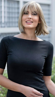CARLEY WIG by Envy in GINGER CREAM | Dark Beige Blonde underneath highlighted on top with Light Beige Blonde