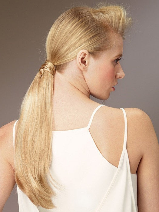 Styled in a low pony | Color: Sugar Cookie