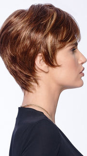 Fluff up the crown to create more volume | Color: R3025S+ Glazed Cinnamon -medium reddish brown with ginger highlights on top